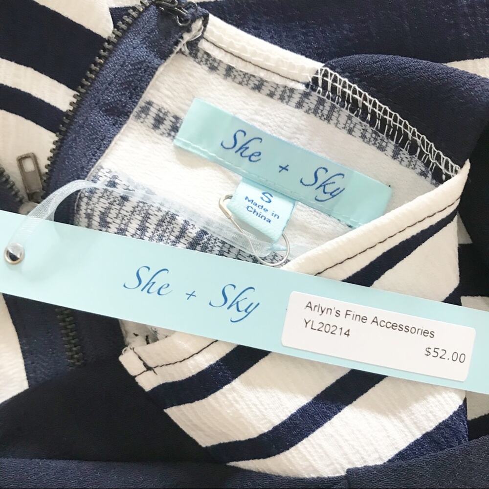 Blue White Stripe Sundress SHE SKY Fit Flare NWT S - Picture 8 of 9